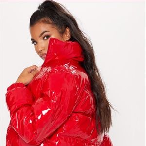Red Cropped PLT PrettyLittleThing Puffer Jacket